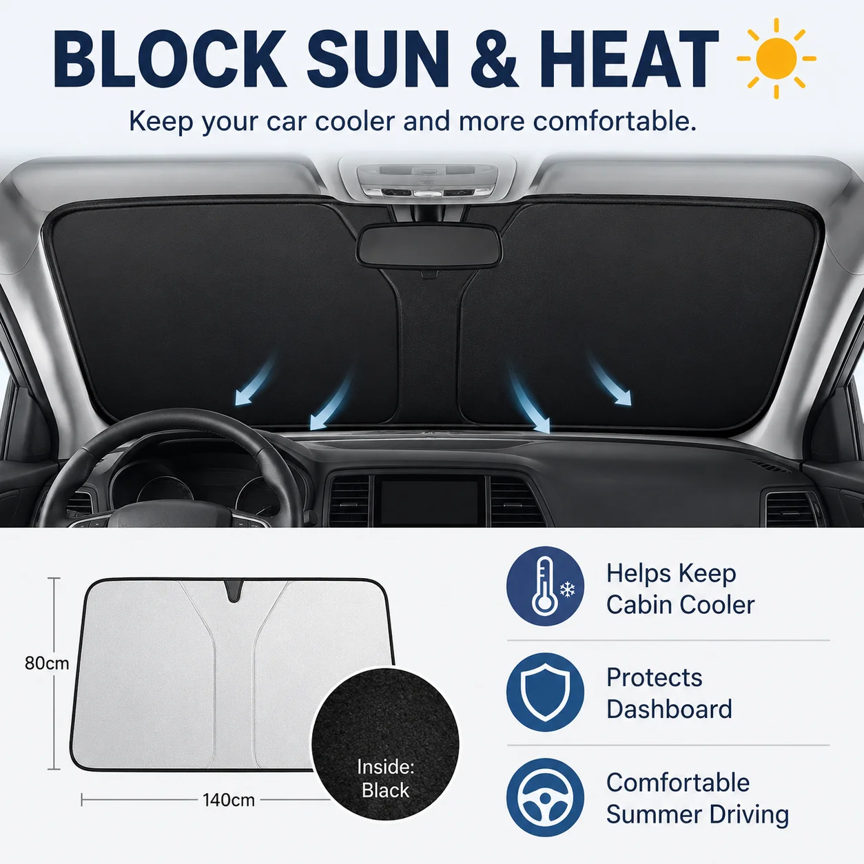 Auto Windschutzscheiben Sonnenschutz, 100% Verdunkelung Sonnenblende – Bild 2