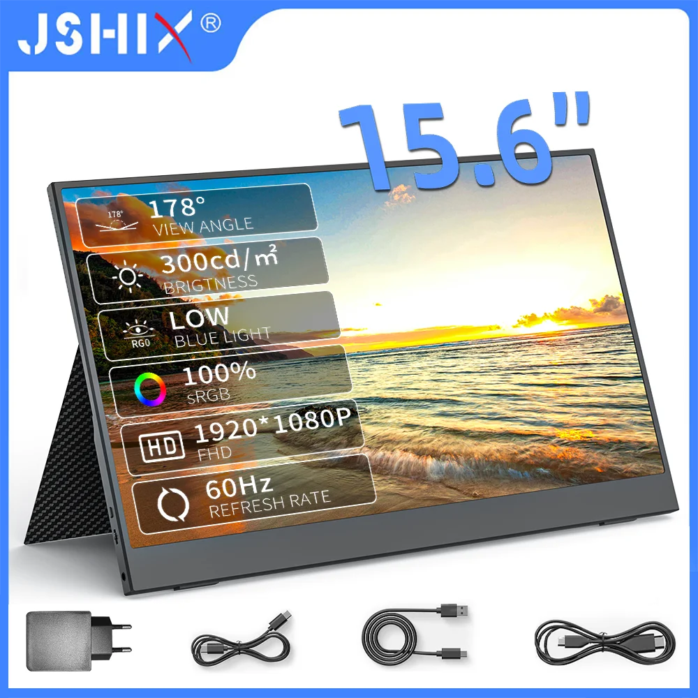 JSHIX 11,6 14 15,6 Zoll tragbarer Monitor 1080P Full HD IPS Zweiter Monitor für Gaming Laptop Telefon Switch