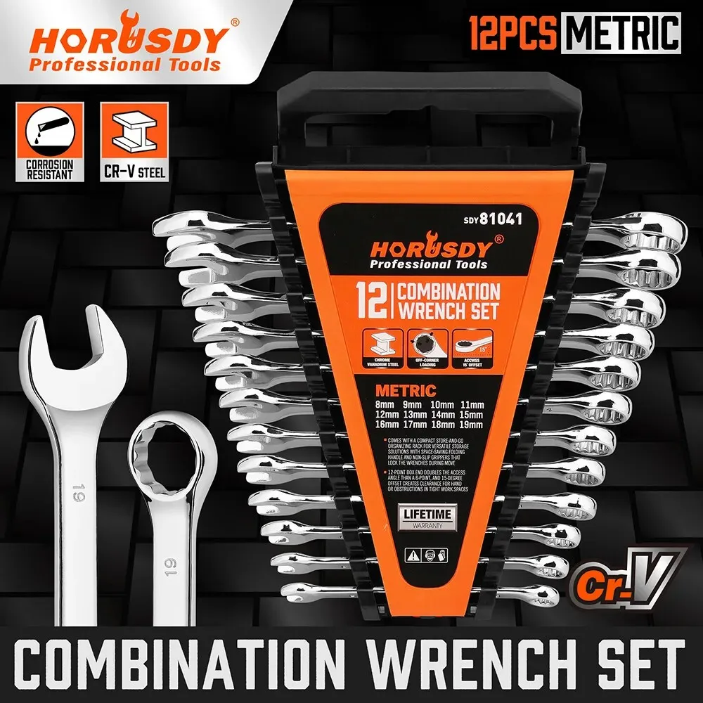 HORUSDY 12-teiliges metrisches Schraubenschlüssel-Set, Ring-Schraubenschlüssel mit offenem Ende, CRV