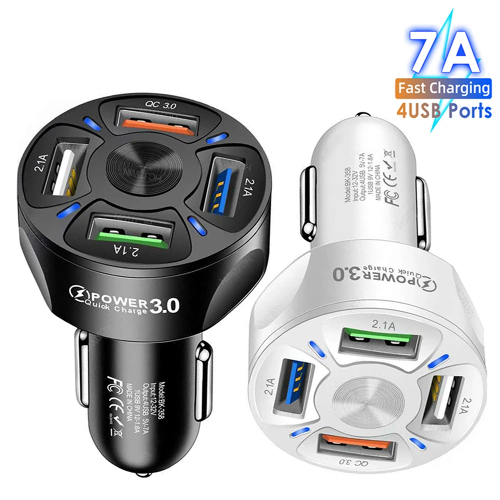 4-Port-Auto-USB-Ladegerät 7A 48W Quick Charge 3.0 4.0 Universal 18W Schnellladung im Auto Handy-Ladegerät