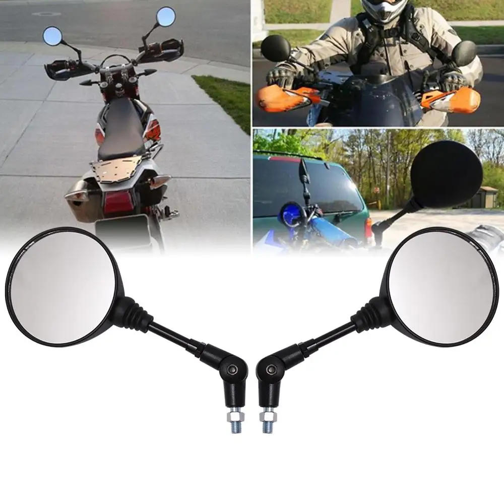 Motorrad Schwarz Universal 10mm Seitenspiegel Rückspiegel Anti-Fall Klapp Runde Spiegel