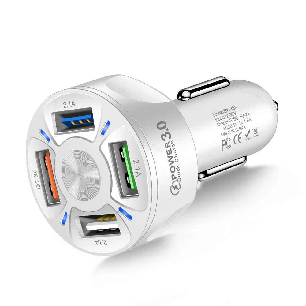 4-Port-Auto-USB-Ladegerät 7A 48W Quick Charge 3.0 4.0 Universal 18W Schnellladung im Auto Handy-Ladegerät