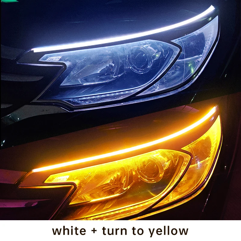 LED DRL Auto Tagfahrlicht Flexible Wasserdichte Streifen Auto Scheinwerfer Weiß Blinker Gelb Brems (2 Stück)