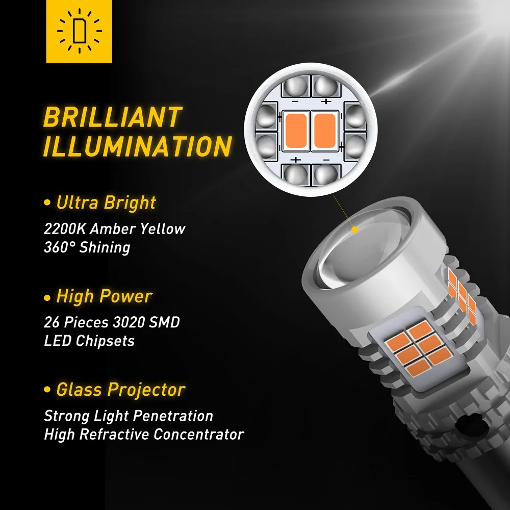 AUXITO 2 Stück BA15S P21W LED Kein Hyper-Flash Gelb 1156 BAU15S PY21W – Bild 3