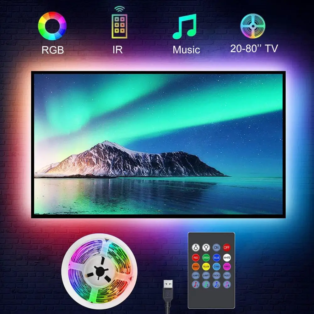TV-Hintergrundbeleuchtung, Musik-Synchronisierung, USB-betriebenes RGB-LED-Streifenlicht für 15