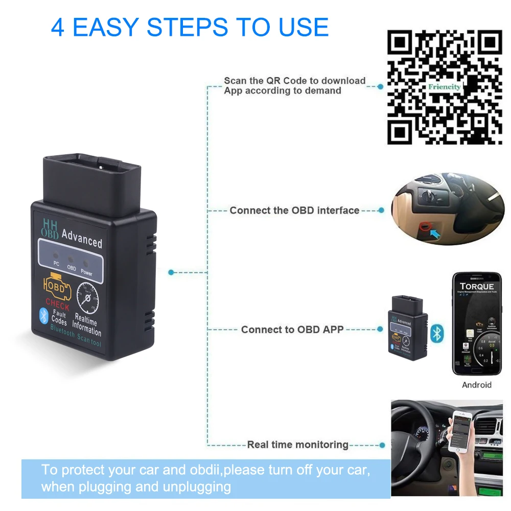 ELM327 Bluetooth V 1,5 V 2,1 für Android Drehmoment OBD 2 Interface – Bild 3