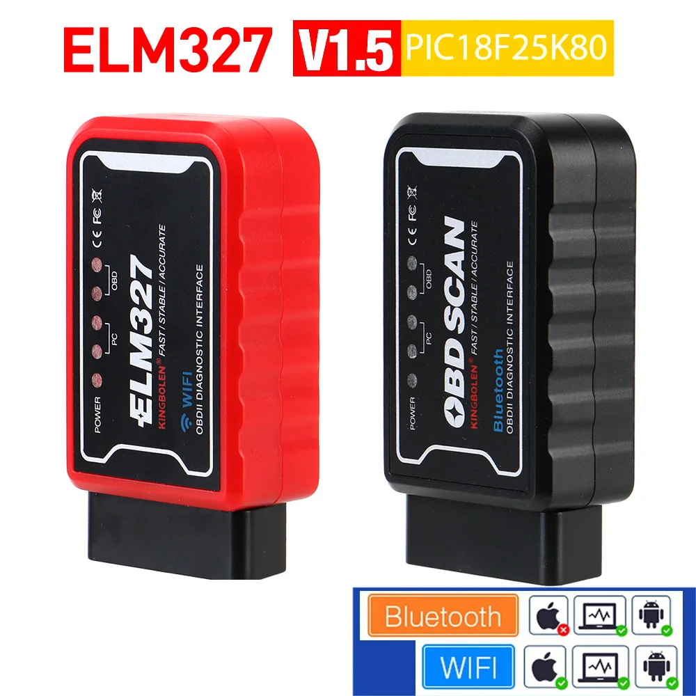 Elm327 wifi bluetooth v5.0 pic18f25k80 chip obdii diagnose tool elm 1,5 icar2 obdscan obd2 code leser scanner