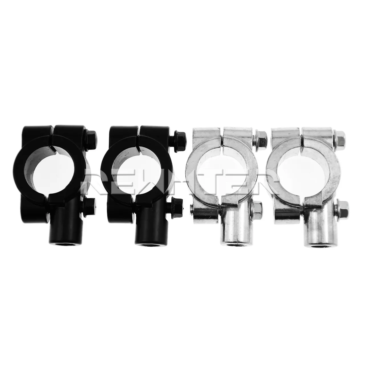 Schwarz Silber Motorrad Lenker Spiegel Halterung Clamp (2 Stück) – Bild 2
