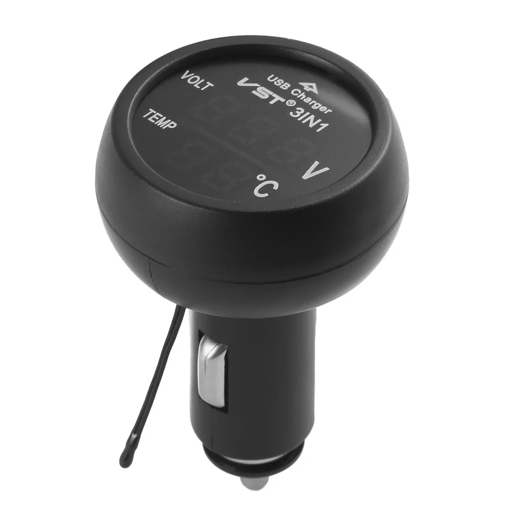 3-in-1 USB Auto-Ladegerät mit Voltmeter und Thermometer, 12/24 V – Bild 3