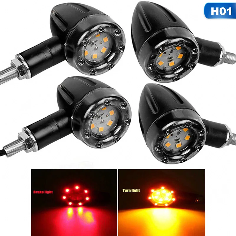 Motorrad LED Bremslicht Bernstein und Rot Blinker Rücklicht Anzeige Warnung Signal Lampen Motor (4 Stück)
