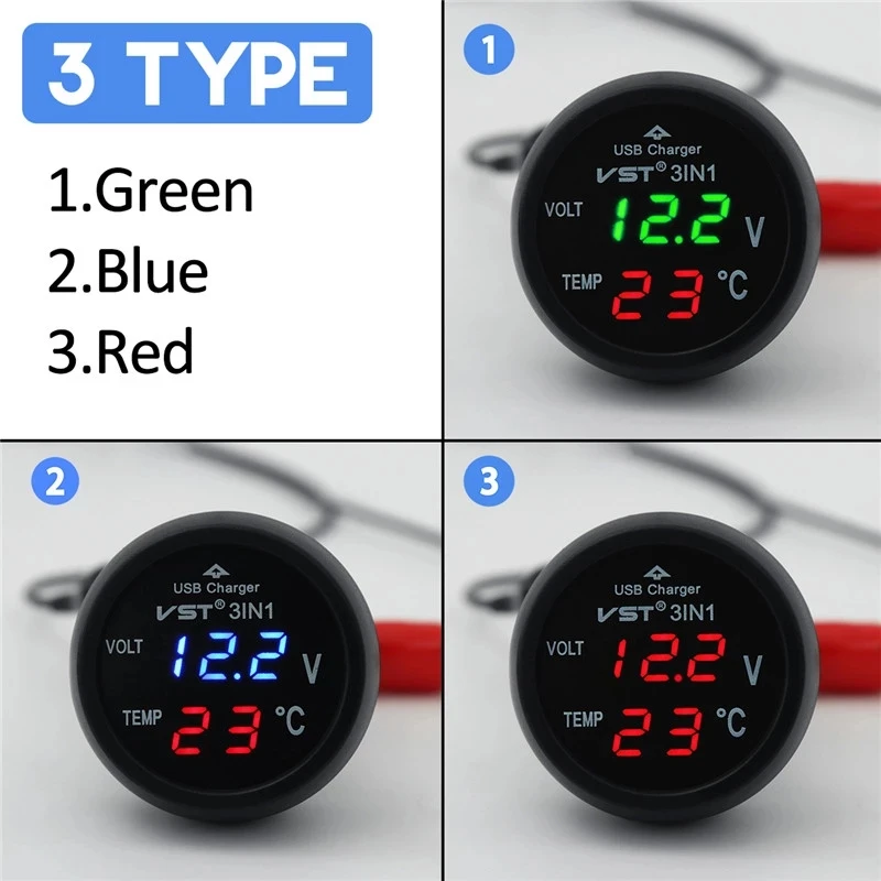 3-in-1 USB Auto-Ladegerät mit Voltmeter und Thermometer, 12/24 V – Bild 5