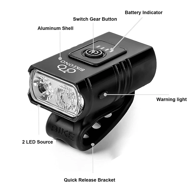 Fahrrad Licht USB Aufladbare MTB Front Lampe Scheinwerfer Taschenlampe – Bild 4