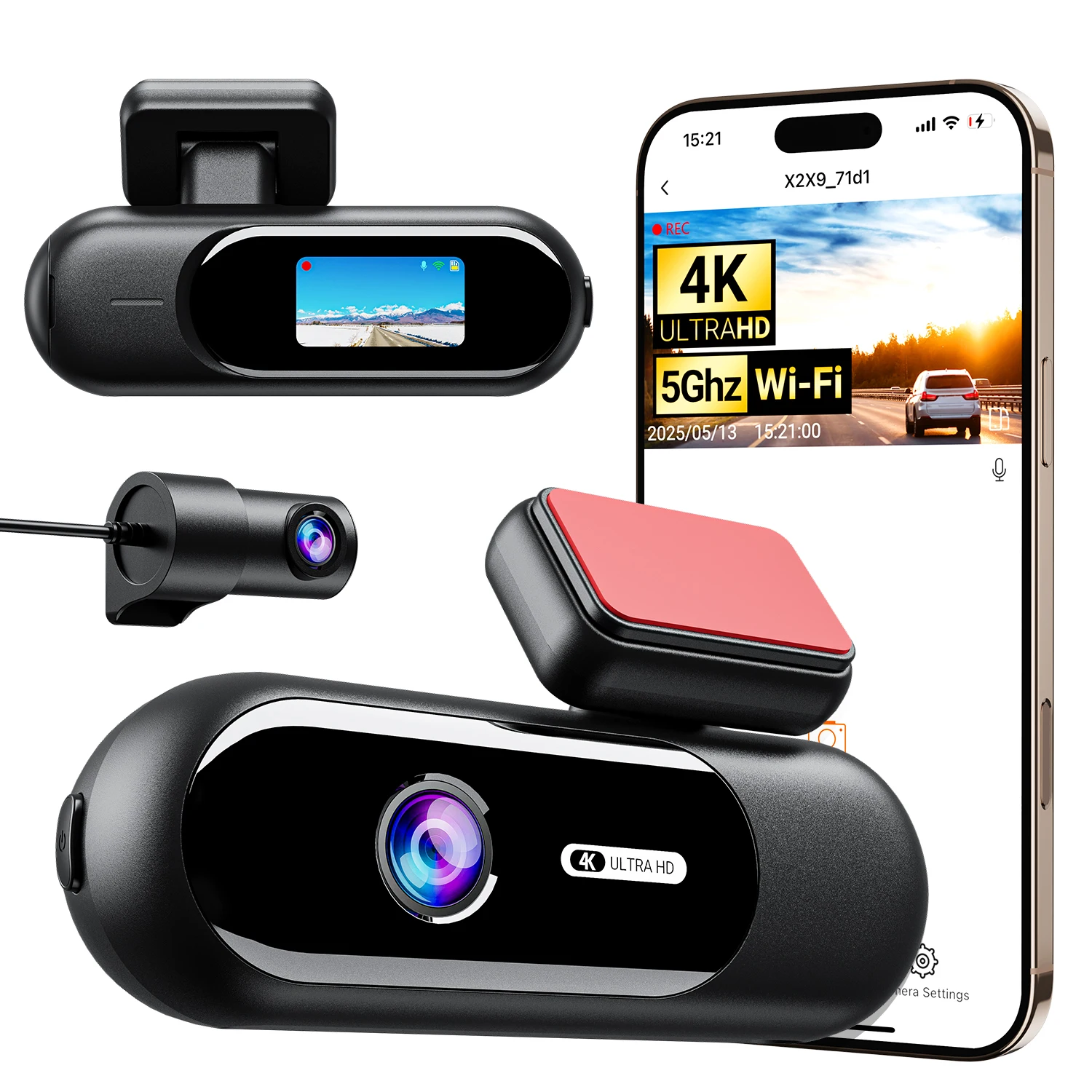 Dashcam für Auto 4K UHD Aufnahme Vorne Hinten Autokamera HDR Nachtsicht-Rekorder Eingebautes WLAN
