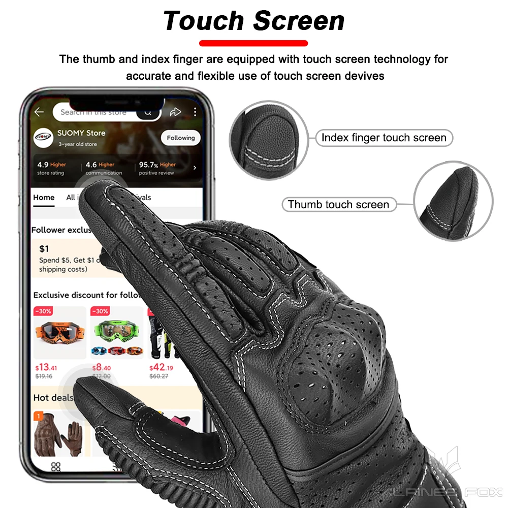 Sommer Retro Perforierte Leder Motorrad Handschuhe Männer Frauen Voll – Bild 6