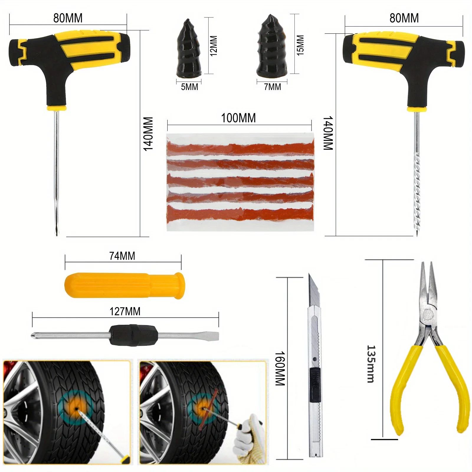 Auto Reifen Reparatur Kit Punktion Stecker Werkzeuge Reifen (42 Stück) – Bild 2