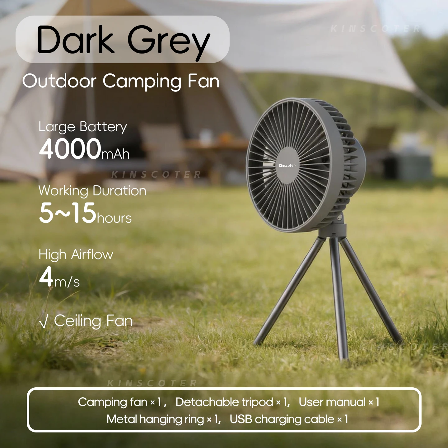 10000 mAh 4000 mAh Camping-Ventilator, wiederaufladbar, tragbarer Desktop-Zirkulator, kabelloser elektrischer