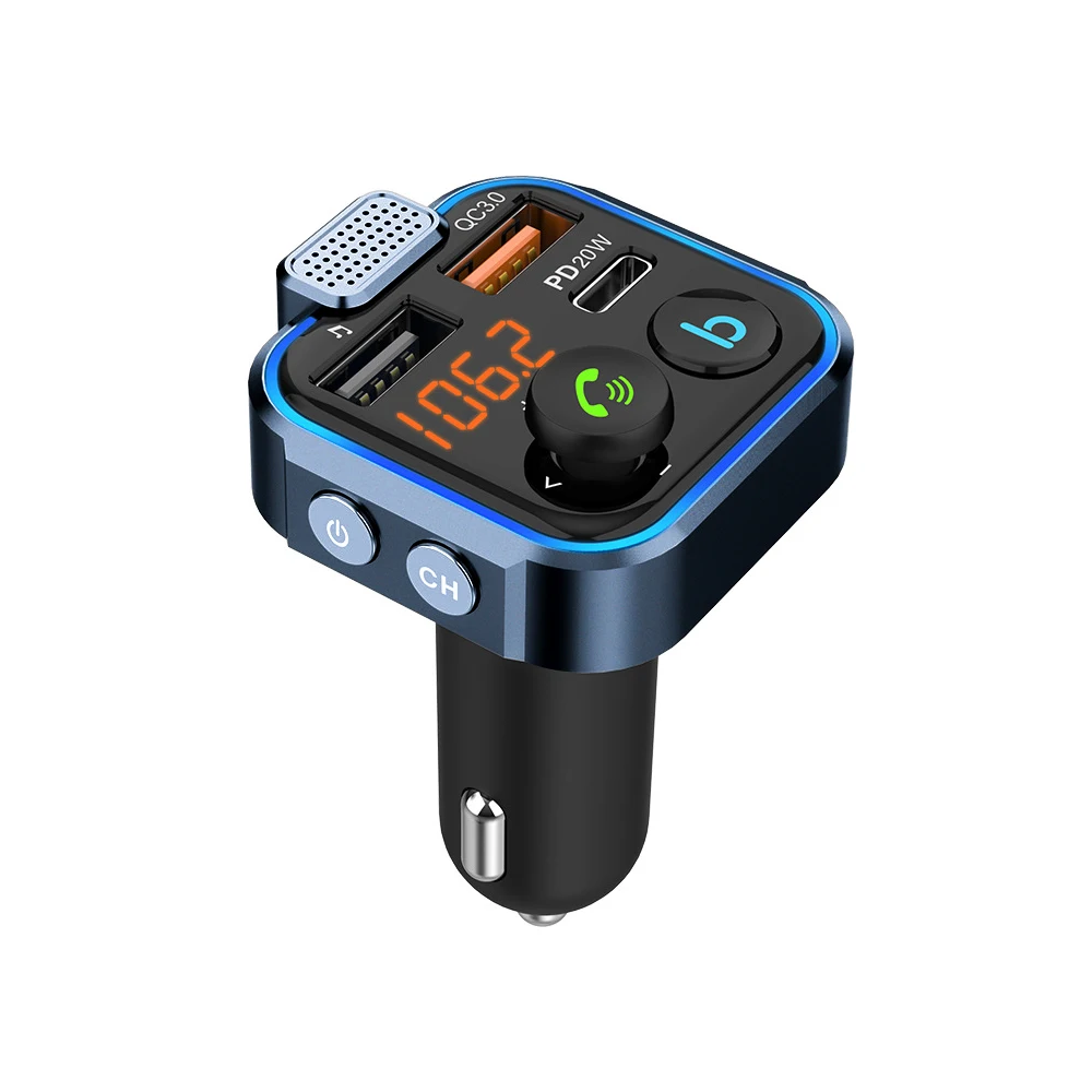 Kabelloser Bluetooth 5.0 Freisprech-Auto-FM-Transmitter Dual-USB-Autoladegerät Auto-Radio FM-Modulator