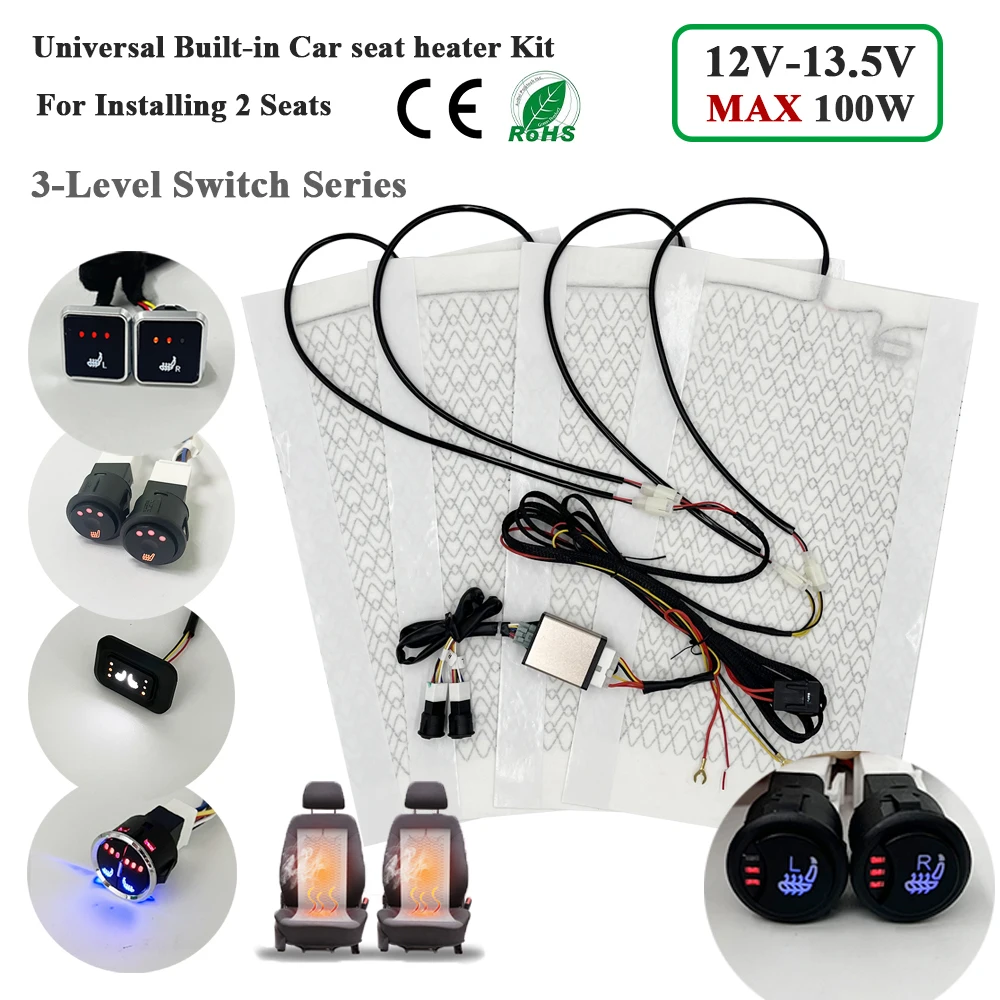 Universelles eingebautes Autositz-Heizungsset, passend für 2 Sitze, 12 V, 100 W, Kohlefaser-Heizkissen