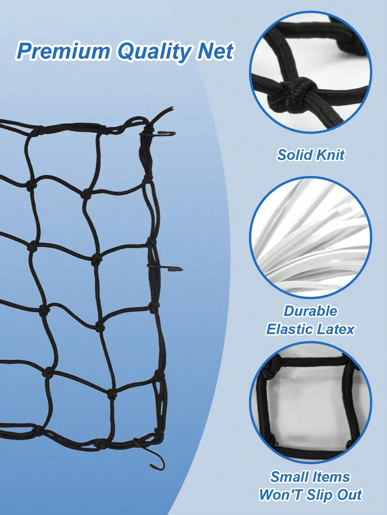 30x30cm elastisches Gepäcknetz (mit Haken), robustes Stretchnetz – Bild 3