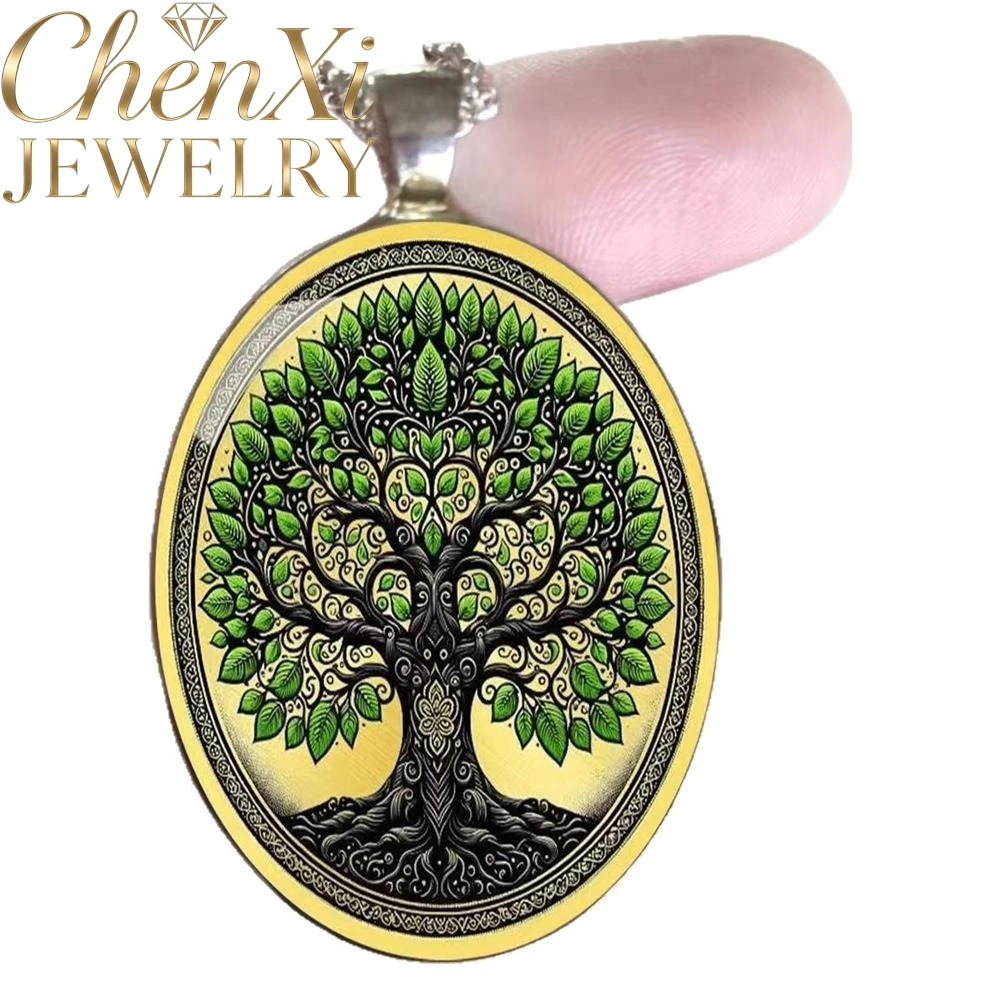Bohemian-Stil Großer Baum-Oval-Glaslegierungs-Anhänger Luxuriöser – Bild 5