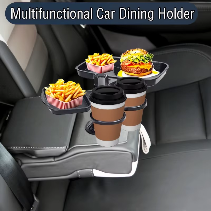 3-in-1 Detachable Car Cup Holder Tray-Expandable Food Table with 360° – Bild 3