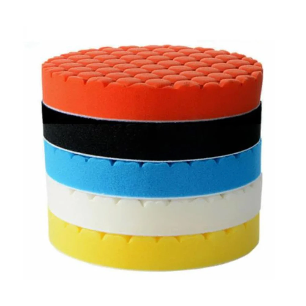 5 Zoll (125 mm) Polierpad-Set Polierer Wachspads Polier-Set für Auto-Polierer Schwamm Weiß Blau Gelb (5 Stück)