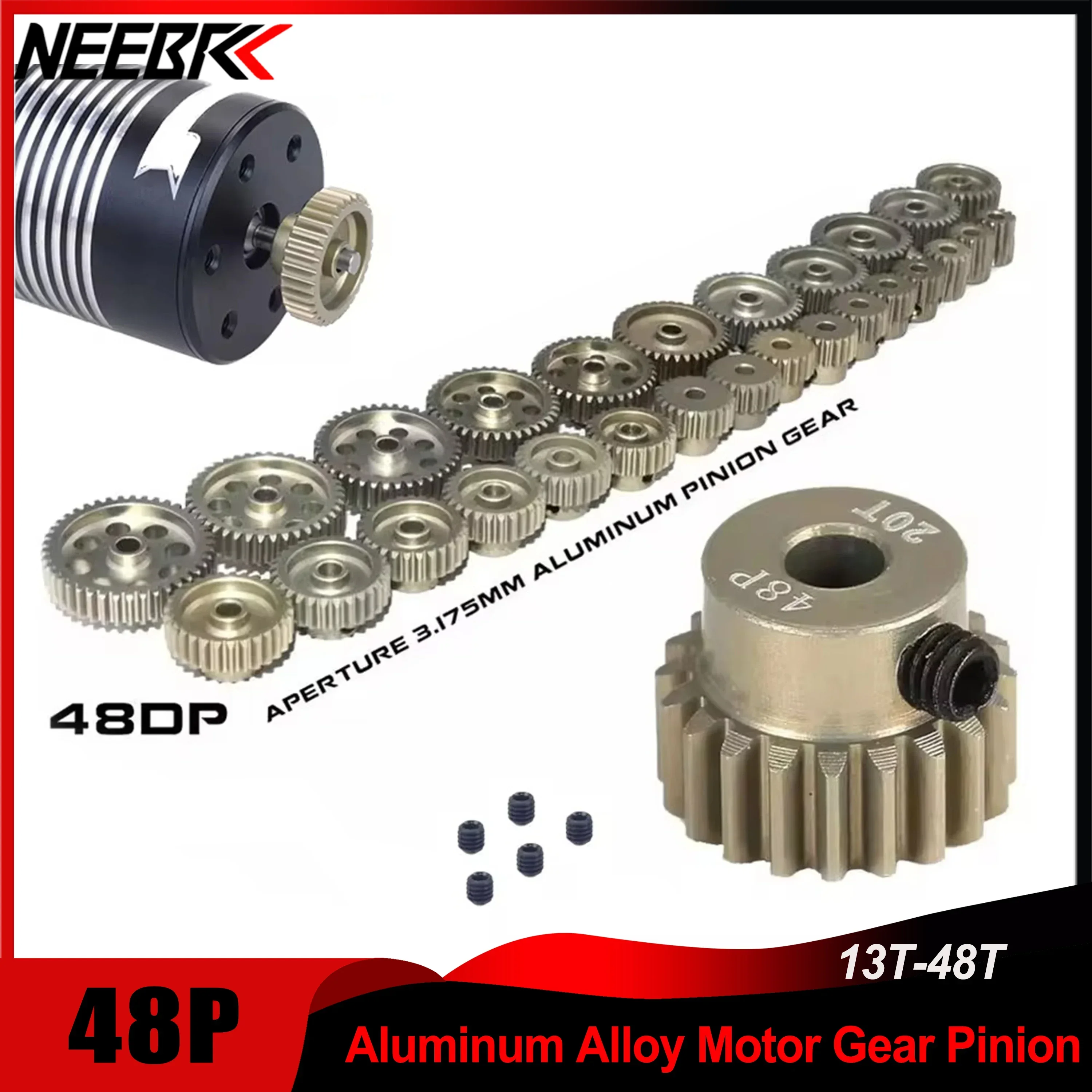 48P Ritzel 3,175mm 11T 15T 17T 18T 19T 20T 22T 24T 30T 13T-48T Aluminiumlegierung Motor Getriebe für 1/8 1/10