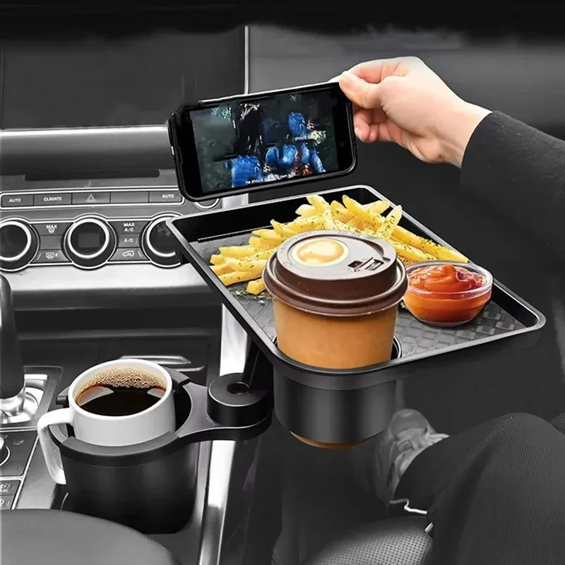 Universal-Getränkehaltertablett für Autos - 360° ° Drehbarer, verstellbarer Doppeltassen-Organizer