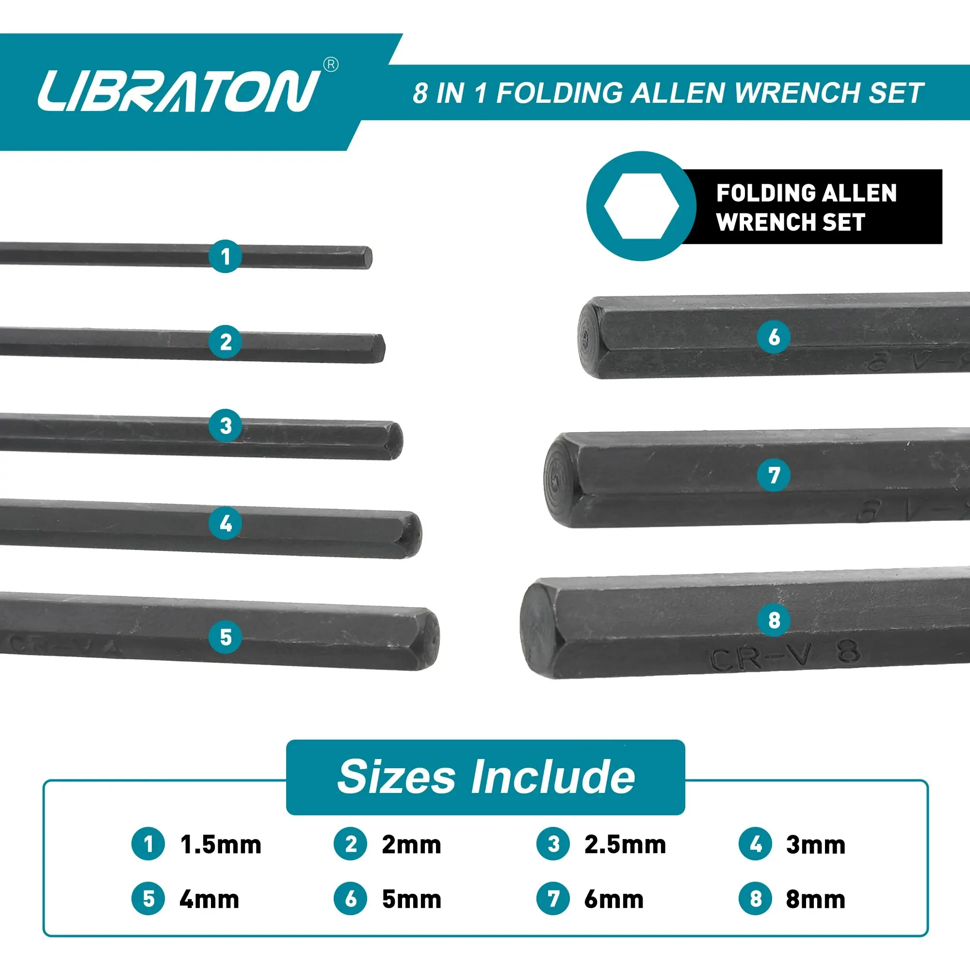 LIBRATON 8-in-1 klappbarer Inbusschlüssel-Set, metrisches – Bild 2