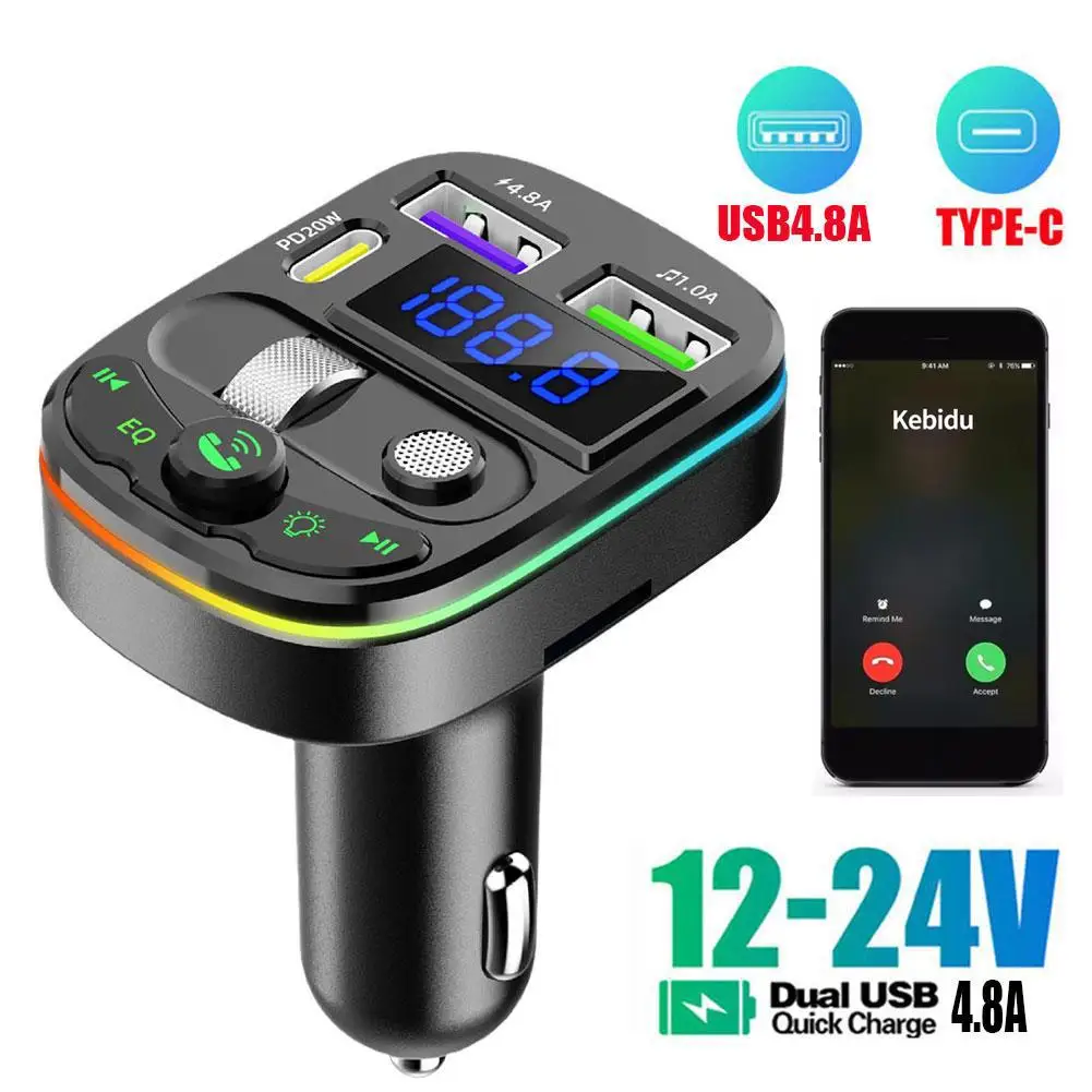 Bluetooth 5.3 FM-Transmitter Freisprecheinrichtung Auto AUX Radio Modulator MP3-Player mit PD20W 12V-24V