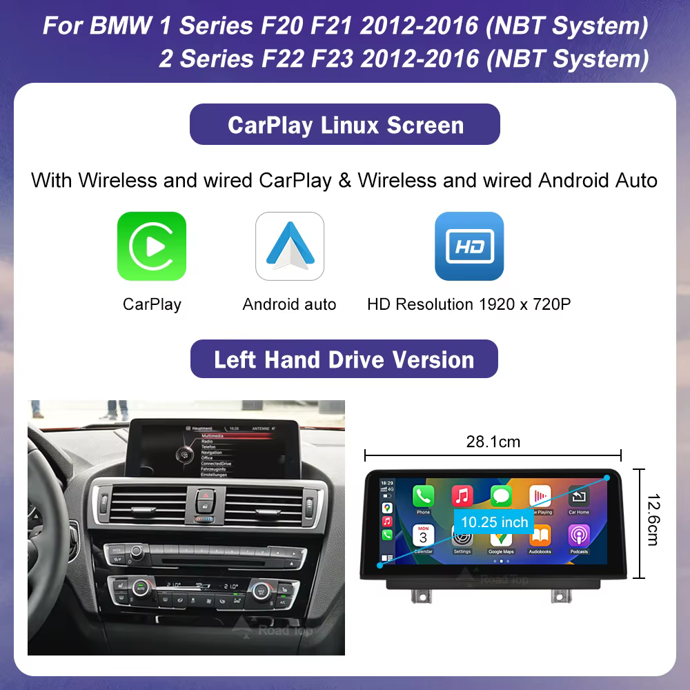 1920*720 Multimedia-Touchscreen für BMW 1/2/3/4 Serie F20/F21/F22/F30/F31/F33/F34/F36 Android Auto NBT System