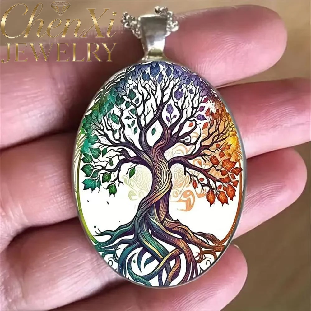 Bohemian-Stil Großer Baum-Oval-Glaslegierungs-Anhänger Luxuriöser Modeschmuck Exquisite Elegante Charms