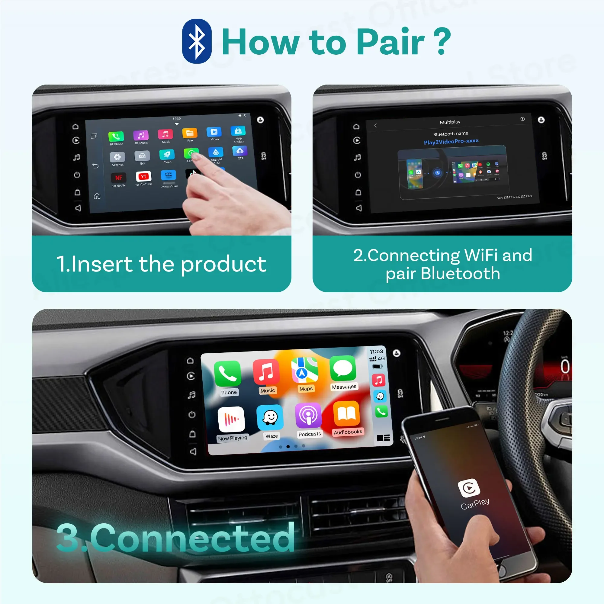 OTTOCAST Play2Video AI Box für Youtube Netflix Wireless CarPlay – Bild 5