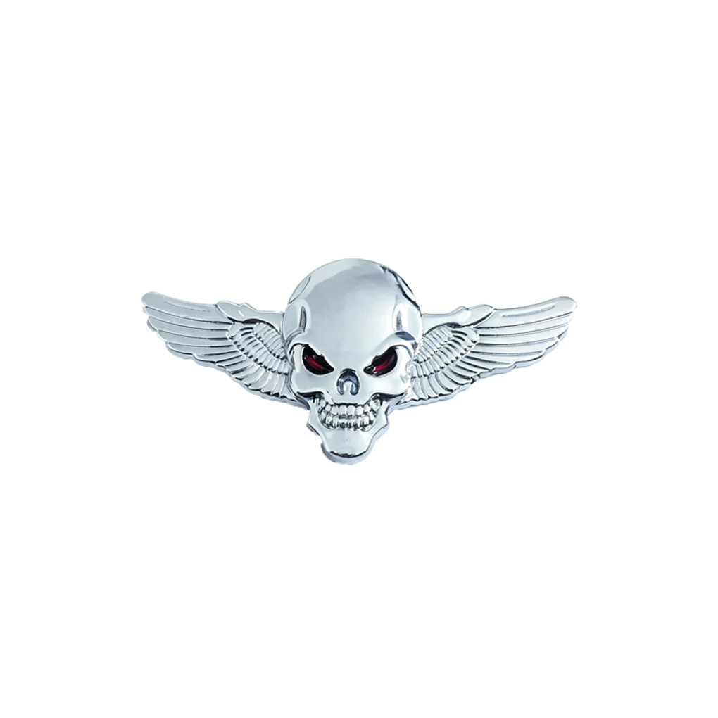 Totenkopf mit Flügeln, Metallaufkleber für Motorräder - universell passgenauer Vorder-/Tank-/Heckspoiler