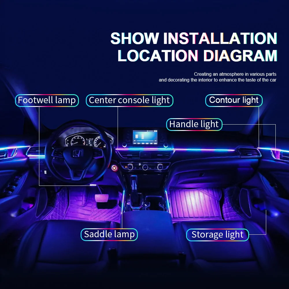 14/18 in 1 LED Acryl Auto Umgebungslicht RGB 64 213 Farbe Symphonie – Bild 2