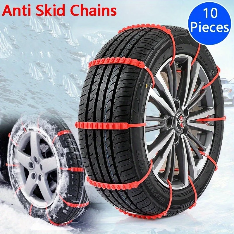 Anti-Rutsch-Schneeketten für Auto-Winterreifen, Winter-Outdoor-Schneereifen (10 Stück)