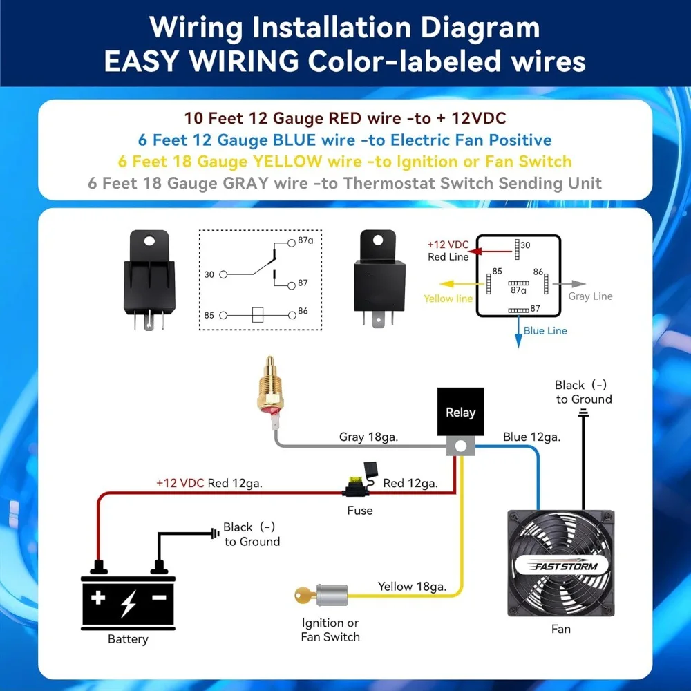 Auto-Elektro-Kühlerlüfter-Thermostat-Steuerungskit 12V 60A – Bild 4