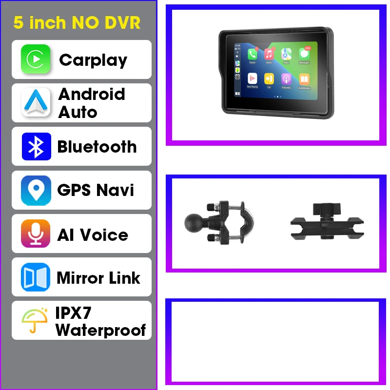 Vtopek 5"/7" Zoll Motorrad DVR GPS Navigation Multimedia Player Wireless CarPlay Android Auto IPX7