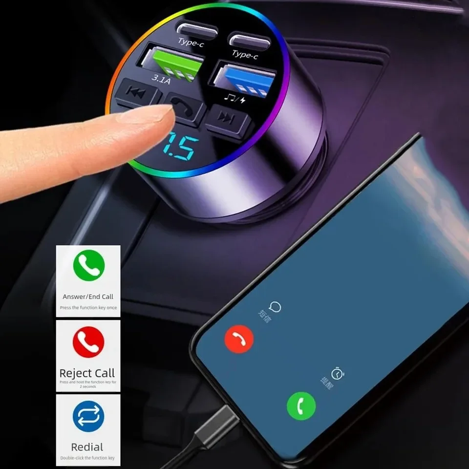 Bluetooth 5.0 FM-Transmitter Freisprech-Autoladegerät 3,1 A USB PD – Bild 3