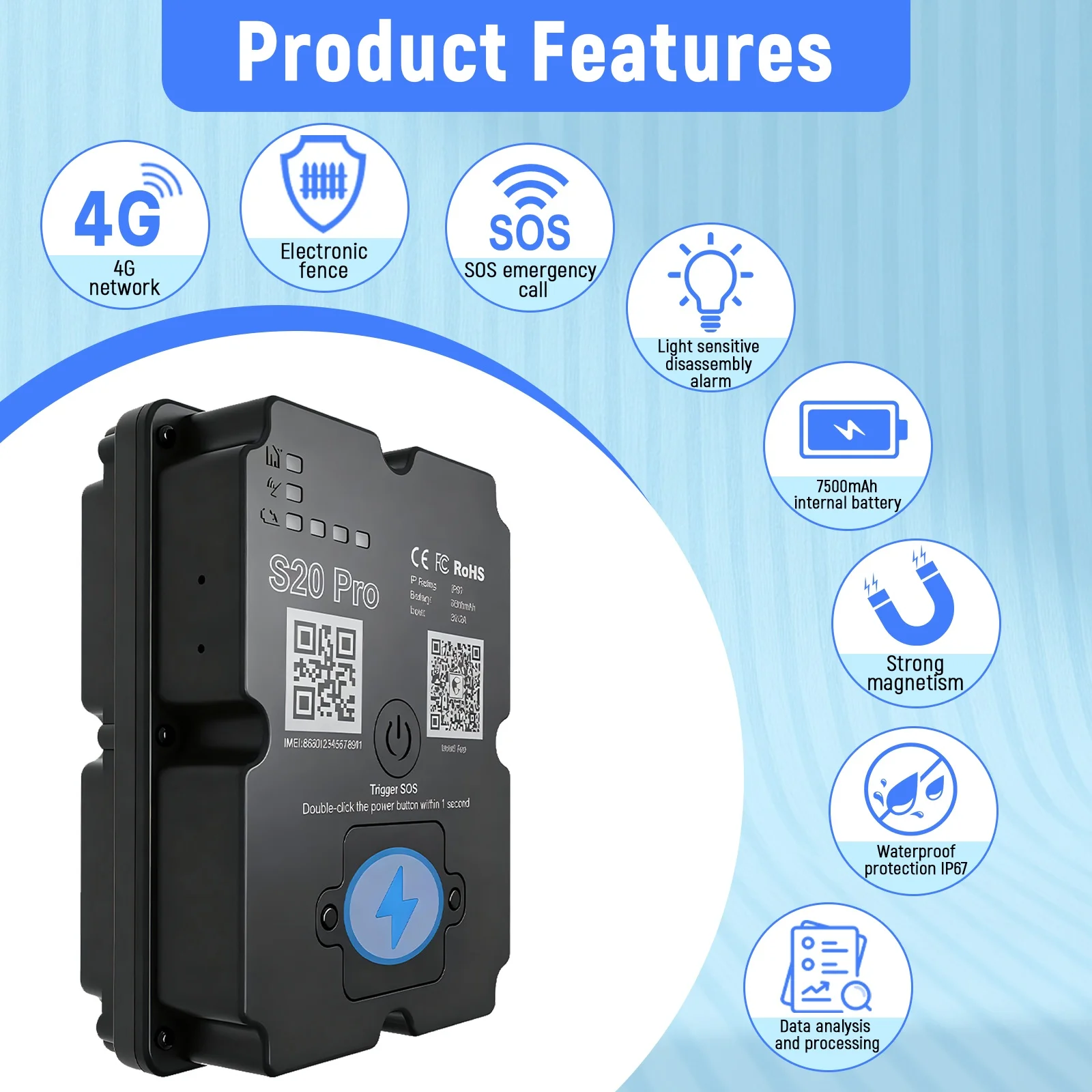 4G GPS-Fahrzeug-Tracker, 7500 mAh, IP67, wasserdicht, 160 Tage lang – Bild 5