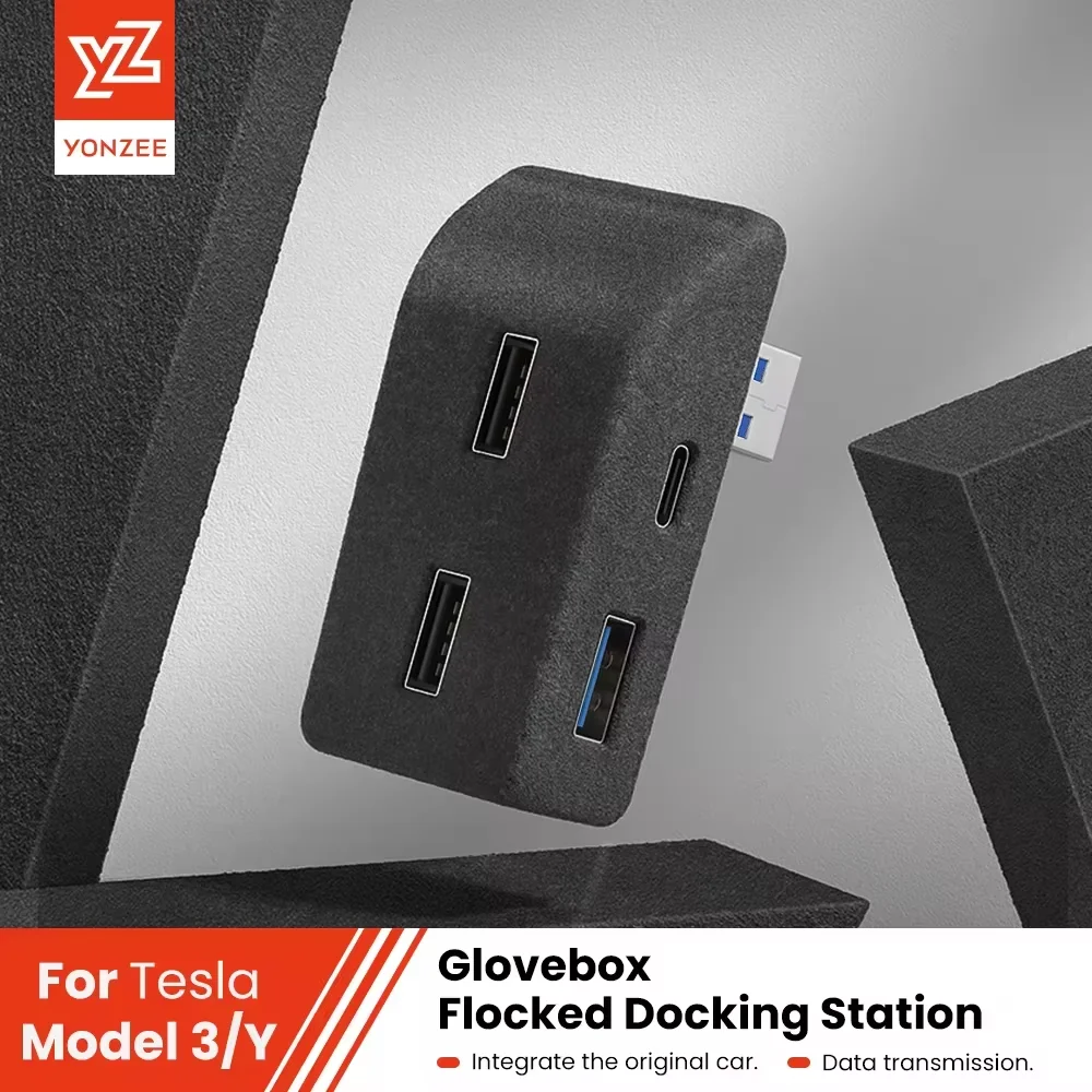 YZ Handschuhfach-Dockingstation für Tesla Model 3, Y Juniper Highland Schnellladegerät, 4 USB-Shunt-Hub