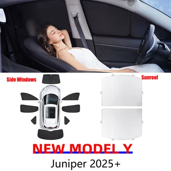 Tesla Model Y Juniper 2025 2026 Sonnenschutz für Vorder- und Heckscheibe, Seitenfenster-Sonnenschutz