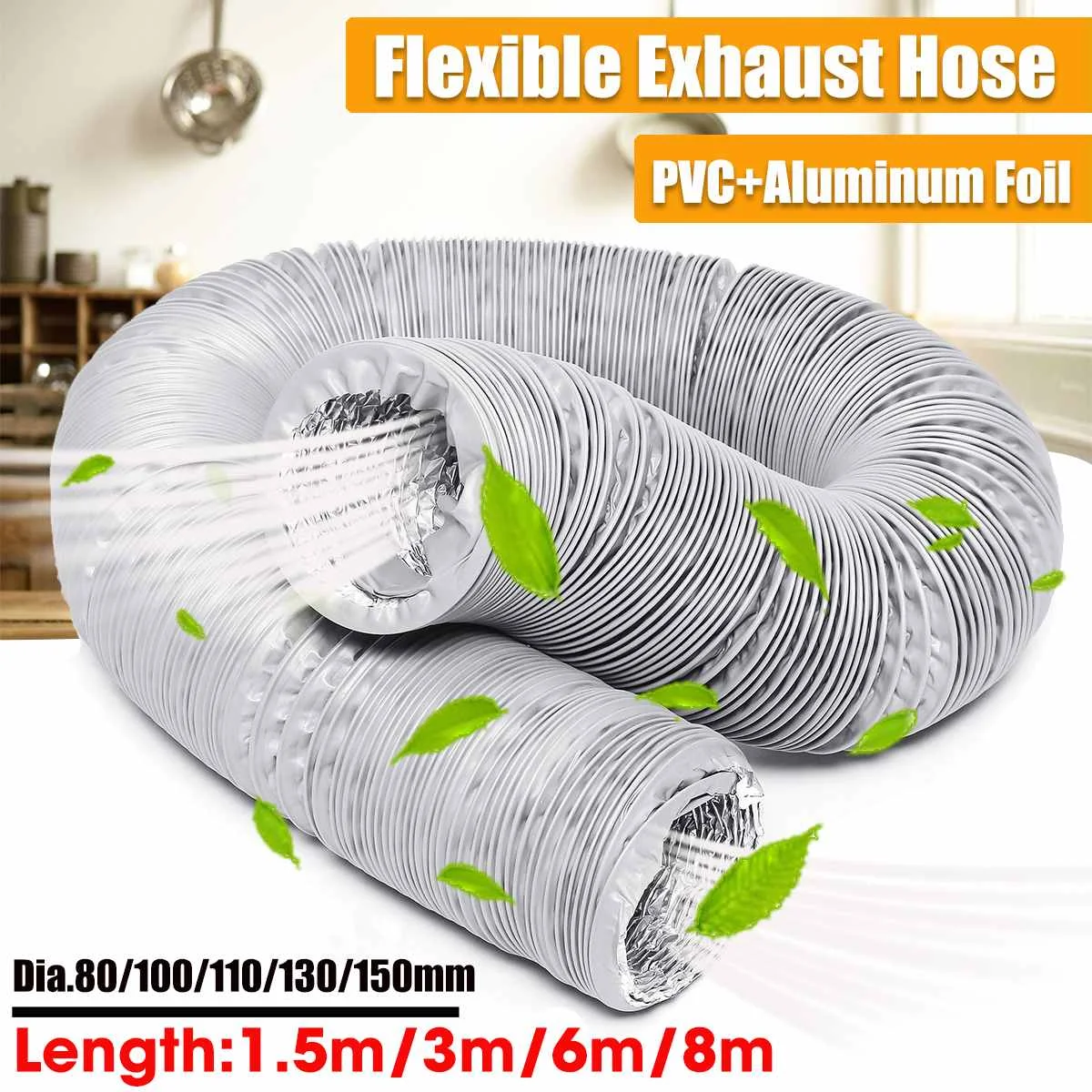 80mm/100mm/110mm/130mm/150mm Tragbare Klimaanlage Auspuff Vent Rohr – Bild 2