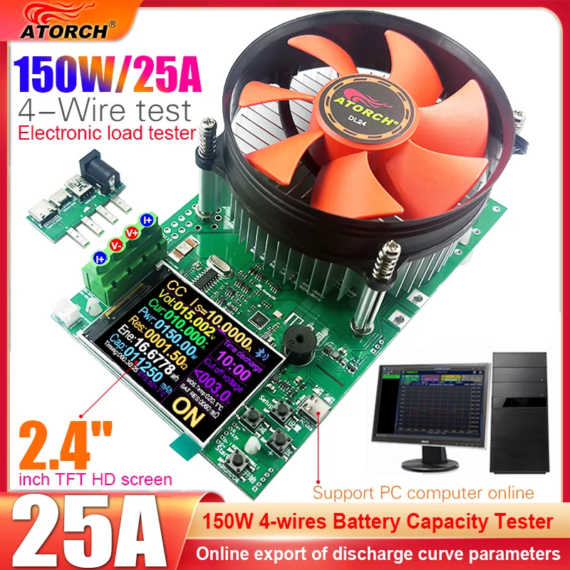 150 W 4-Draht-Batteriekapazitätstester 2,4 Zoll TFT-Farbbildschirm CNC-Typ elektronischer