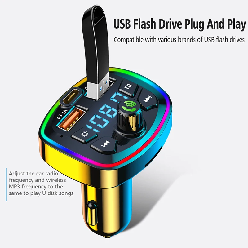 Auto Bluetooth 5,0 FM Sender Wireless Adapter Mic Audio Receiver Auto – Bild 5
