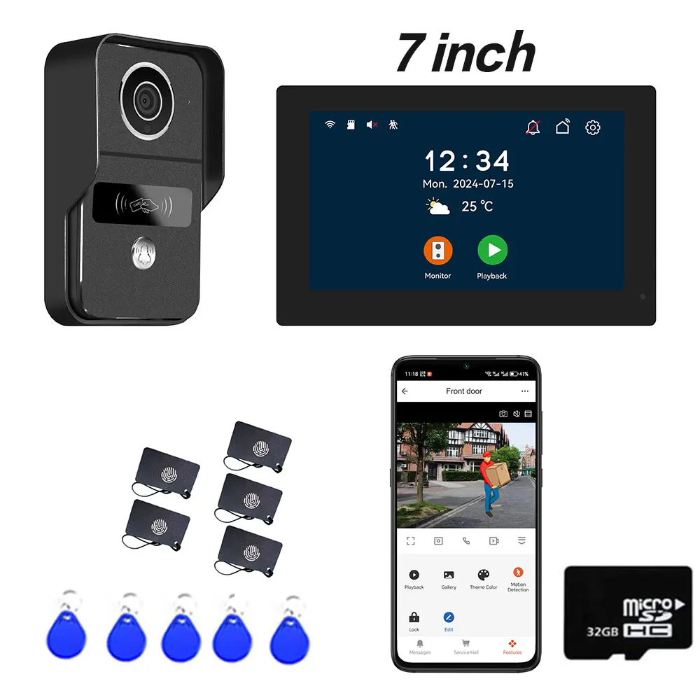 HD 1080P 2-Draht 7/10 Zoll Touch-Monitor WLAN-Gegensprechanlage Video-Türklingel-System für Zuhause Tuya Smart
