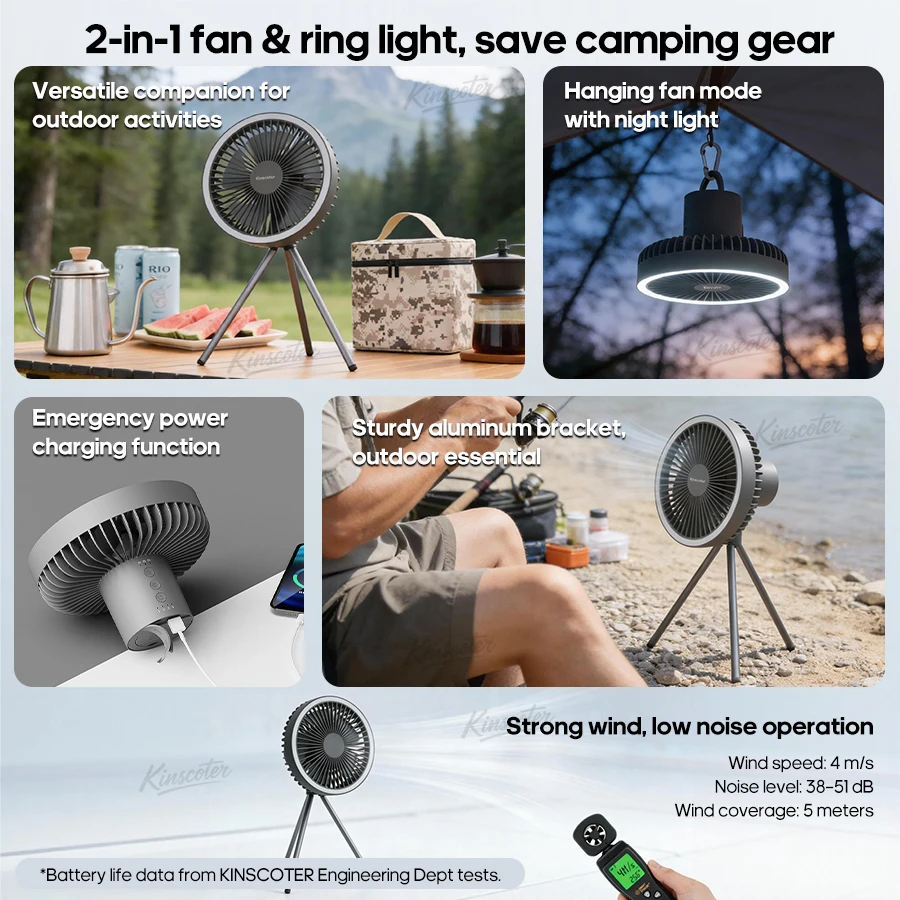 10000 mAh 4000 mAh Camping-Ventilator, wiederaufladbar, tragbarer – Bild 2