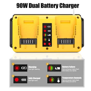 90 W schnelles Dual-Akku-Ladegerät, Ersatz für Dewalt 18 V 20 V Lithium-Akku, wiederaufladbar, DCB207, DCB206