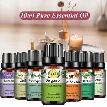 PHATOIL Natürliches ätherisches Pflanzenöl 10 ml Eukalyptus Lavendel Bergamotte Vanille Pfefferminze 1 Stück