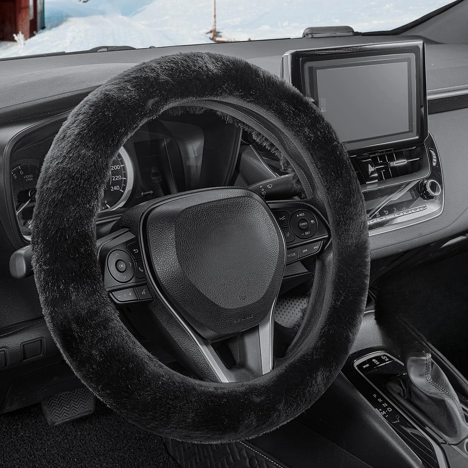 Winterplüsch warme schwarze Lenkradabdeckung ohne Innenring – Bild 6